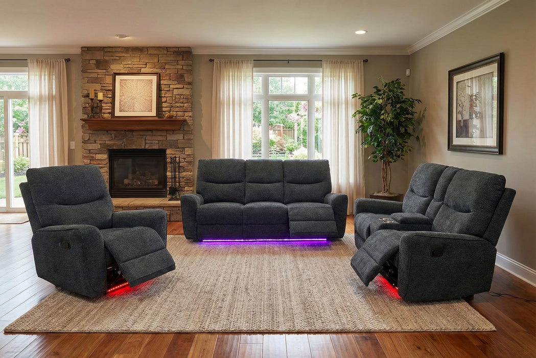 LR8003YAN Bono Anthracite Lighted Manual Reclining Living Room Sets