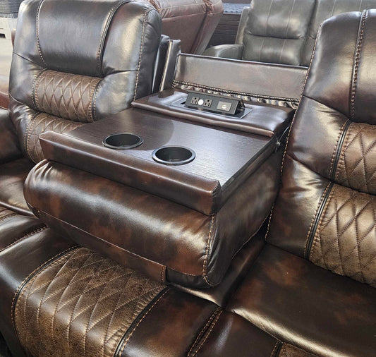Badlands Two Tone Chocolate Reclining Sofa and Loveseat Set