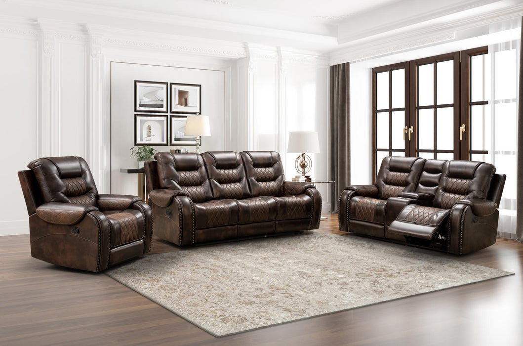 Badlands Two Tone Chocolate Reclining Sofa and Loveseat Set