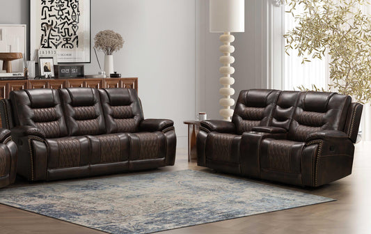 Badlands Two Tone Chocolate Reclining Sofa and Loveseat Set