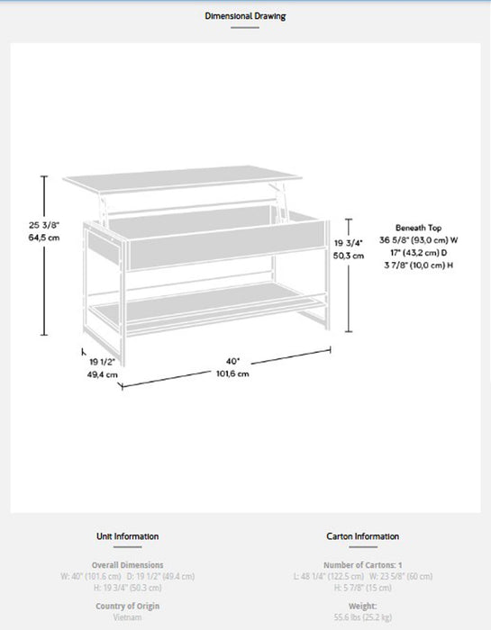 SA430269 RTA Oak Lift-Top Coffee Table With Storage