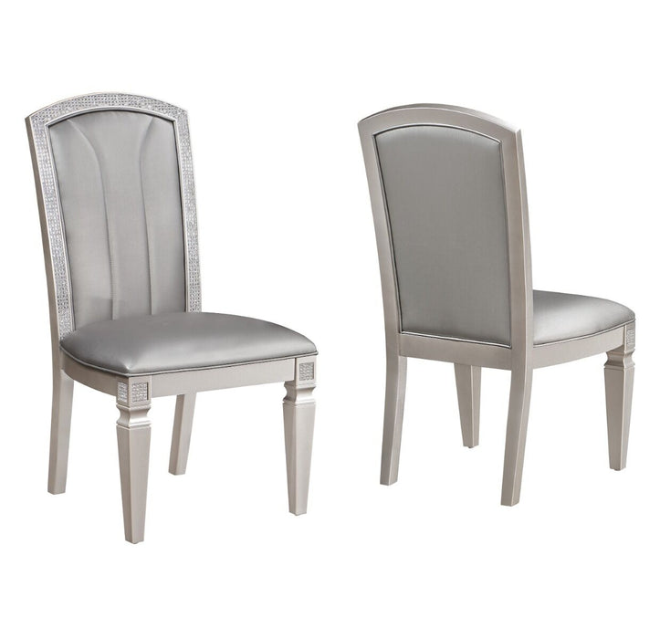 Klina Metallic Silver Dining Sets with Double Pedestal Table by Crown Mark