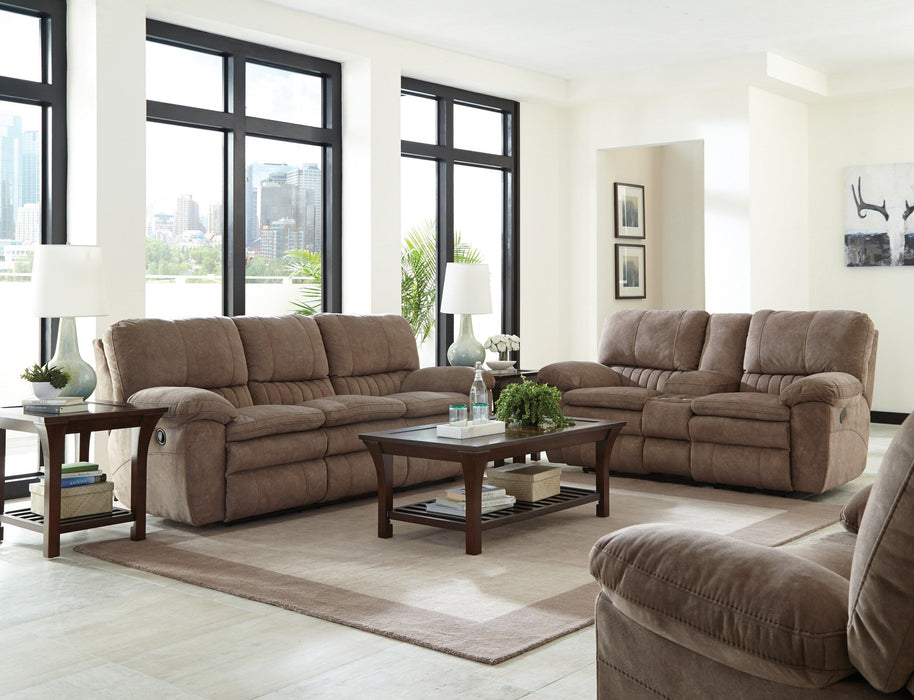 Reyes Tan or Grey Reclining Sofa and Console Loveseat