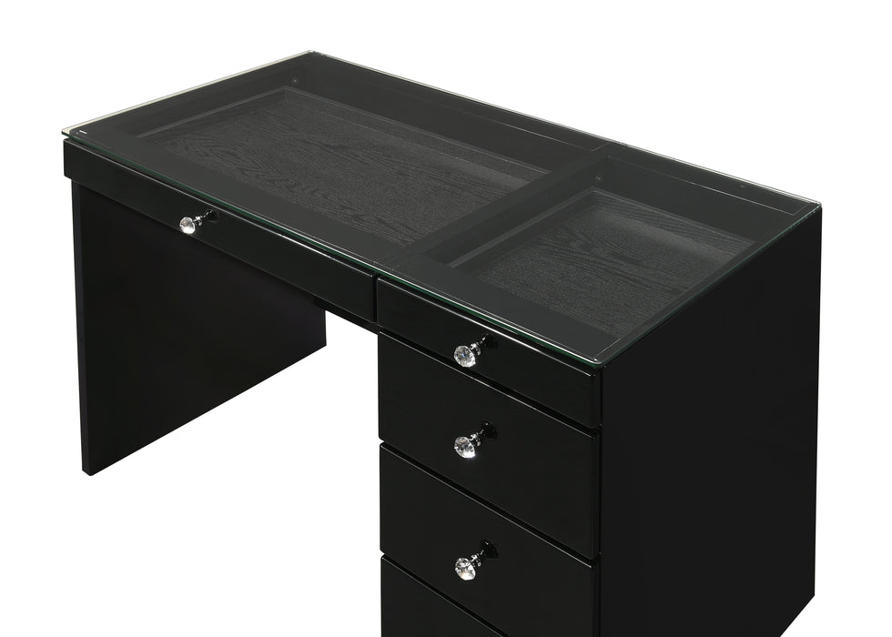 Morgan - Vanity Desk With Glass Top - Black