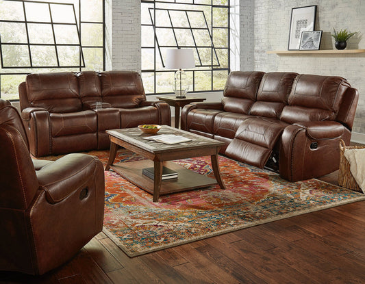 Avalanche Tobacco Reclining Sofa and Glider Loveseat Set by Corinthian