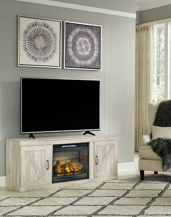 Bellaby - Whitewash - TV Stand With Faux Firebrick Fireplace Insert