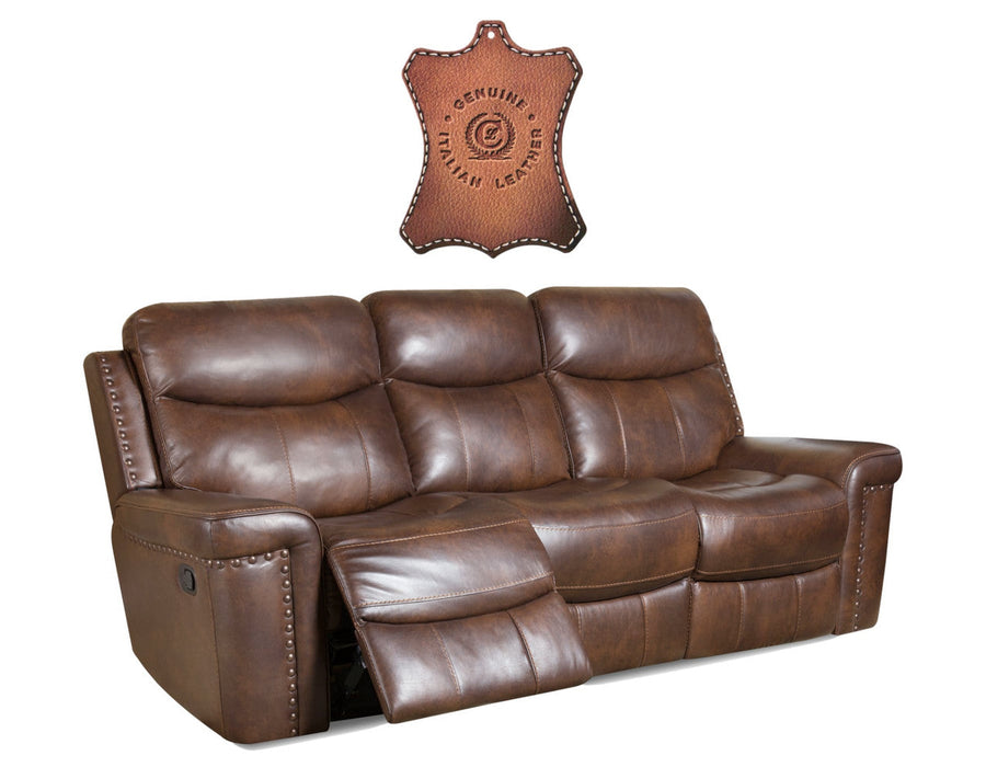 Softie Driftwood Leather Match Reclining Sofa and Loveseat Set by Corinthian