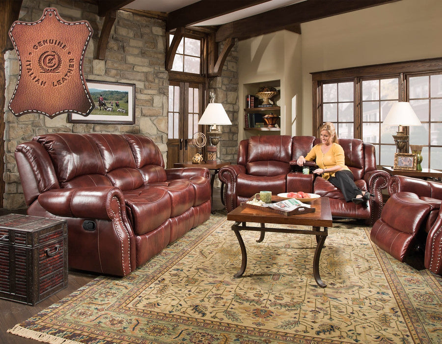 Softie Oxblood Leather Reclining Sofa and Loveseat Set by Corinthian