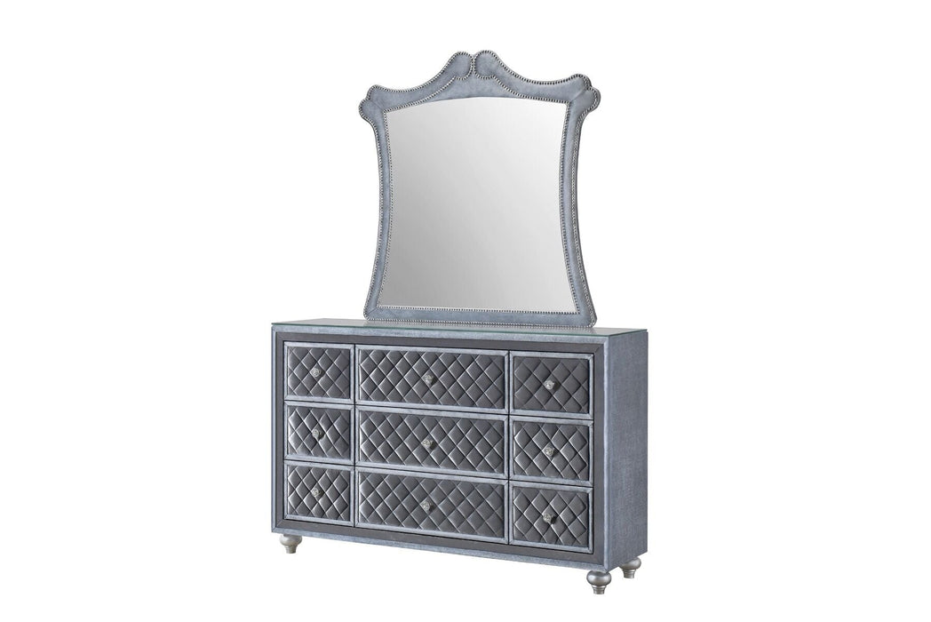 Cameo Grey Upholstered 5 Pc Bedroom Suite by Crown Mark